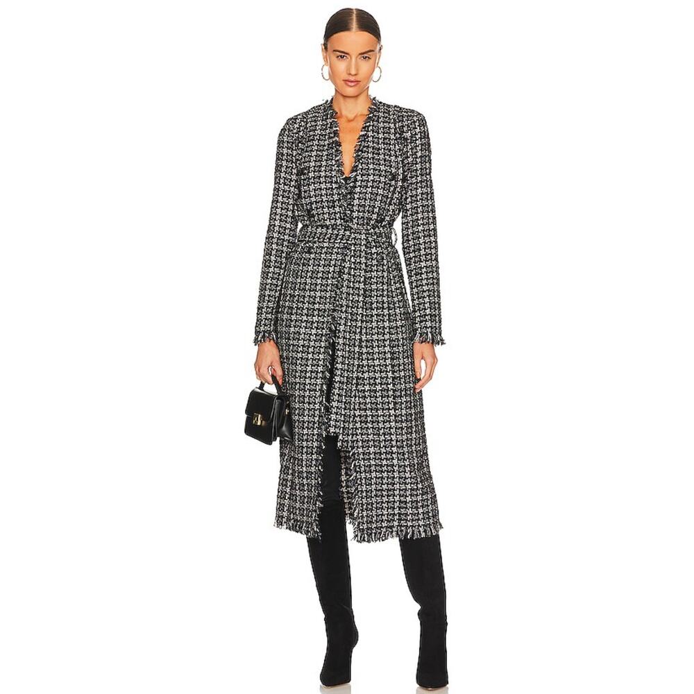 L'Agence Oakley Black and Ivory Metallic Houndstooth Jacket Trench Coat 8